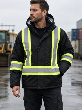 Forcefield 024-EN610R Hi Vis Insulated Safety Driver’s Jacket Black